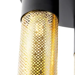 QAZQA Deckenleuchten|Wohnzimmerlampen*Industrielle Deckenlampe schwarz mit goldenen runden 3 Lichtern - Raspi