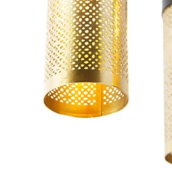 QAZQA Deckenleuchten|Wohnzimmerlampen*Industrielle Deckenlampe schwarz mit goldenen runden 3 Lichtern - Raspi