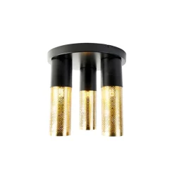 QAZQA Deckenleuchten|Wohnzimmerlampen*Industrielle Deckenlampe schwarz mit goldenen runden 3 Lichtern - Raspi