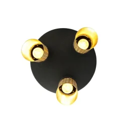 QAZQA Deckenleuchten|Wohnzimmerlampen*Industrielle Deckenlampe schwarz mit goldenen runden 3 Lichtern - Raspi