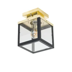 QAZQA Gartenbeleuchtung|Deckenleuchten Außen*Industrielle Deckenleuchte für den Außenbereich, schwarz mit Gold – Rotterdam