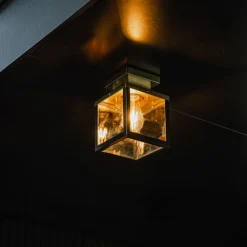 QAZQA Gartenbeleuchtung|Deckenleuchten Außen*Industrielle Deckenleuchte für den Außenbereich, schwarz mit Gold – Rotterdam