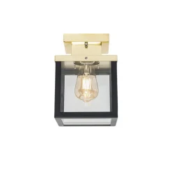 QAZQA Gartenbeleuchtung|Deckenleuchten Außen*Industrielle Deckenleuchte für den Außenbereich, schwarz mit Gold – Rotterdam