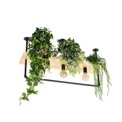 QAZQA Deckenleuchten|Wohnzimmerlampen*Industrielle Deckenleuchte schwarz mit Holz 3-Licht - Regal