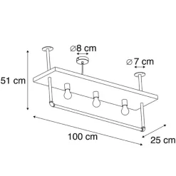 QAZQA Deckenleuchten|Wohnzimmerlampen*Industrielle Deckenleuchte schwarz mit Holz 3-Licht - Regal