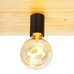 QAZQA Deckenleuchten|Wohnzimmerlampen*Industrielle Deckenleuchte schwarz mit Holz 3-Licht - Regal