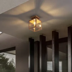 QAZQA Gartenbeleuchtung|Deckenleuchten Außen*Industrielle Deckenleuchte für Außenbereich Holz mit Klarglas - Rotterdam