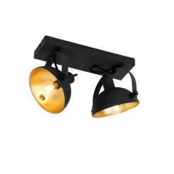 QAZQA Küchenlampen|Esszimmerlampen*Industrielle Deckenleuchte schwarz mit Gold 2-flammig verstellbar – Magnax