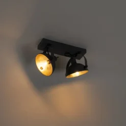 QAZQA Küchenlampen|Esszimmerlampen*Industrielle Deckenleuchte schwarz mit Gold 2-flammig verstellbar – Magnax