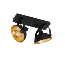 QAZQA Küchenlampen|Esszimmerlampen*Industrielle Deckenleuchte schwarz mit Gold 2-flammig verstellbar – Magnax