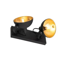 QAZQA Küchenlampen|Esszimmerlampen*Industrielle Deckenleuchte schwarz mit Gold 2-flammig verstellbar – Magnax