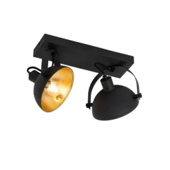 QAZQA Küchenlampen|Esszimmerlampen*Industrielle Deckenleuchte schwarz mit Gold 2-flammig verstellbar – Magnax