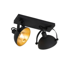 QAZQA Küchenlampen|Esszimmerlampen*Industrielle Deckenleuchte schwarz mit Gold 2-flammig verstellbar – Magnax