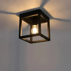 QAZQA Schlafzimmerlampen|Küchenlampen*Industrielle Deckenleuchte Schwarz Stahl - Cage