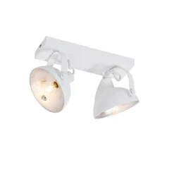 QAZQA Deckenstrahler|Aufbaustrahler*Industrielle Deckenleuchte weiß mit silbernem 2-Licht verstellbar – Magnax