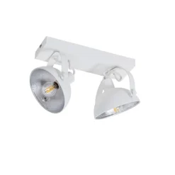 QAZQA Deckenstrahler|Aufbaustrahler*Industrielle Deckenleuchte weiß mit silbernem 2-Licht verstellbar – Magnax