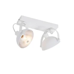 QAZQA Deckenstrahler|Aufbaustrahler*Industrielle Deckenleuchte weiß mit silbernem 2-Licht verstellbar – Magnax