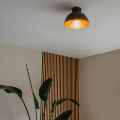 QAZQA Deckenleuchten|Wohnzimmerlampen*Industrielle Deckenleuchte schwarz mit Gold 28 cm - Magnax