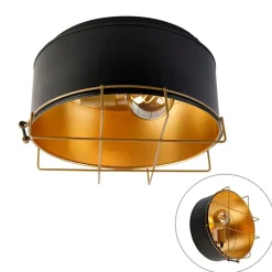 QAZQA Deckenleuchten|Wohnzimmerlampen*Industrielle Deckenleuchte schwarz mit Gold 35 cm - Barril