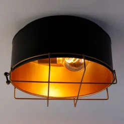 QAZQA Deckenleuchten|Wohnzimmerlampen*Industrielle Deckenleuchte schwarz mit Gold 35 cm - Barril