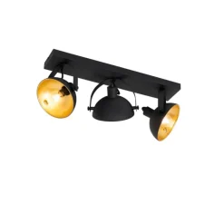 QAZQA Deckenstrahler|Aufbaustrahler*Industrielle Deckenleuchte schwarz mit Gold 3-flammig verstellbar – Magnax