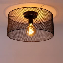 QAZQA Deckenleuchten|Wohnzimmerlampen*Industrielle Deckenleuchte schwarz - Drum Mesh