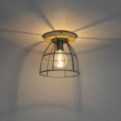 QAZQA Schlafzimmerlampen|Küchenlampen*Industrielle Deckenleuchte Dunkelgrau und Holz - Arthur
