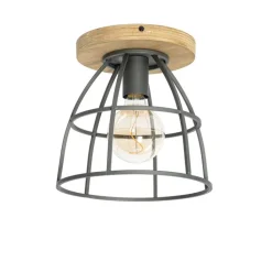 QAZQA Schlafzimmerlampen|Küchenlampen*Industrielle Deckenleuchte Dunkelgrau und Holz - Arthur
