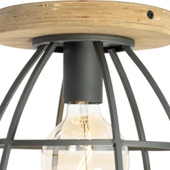 QAZQA Schlafzimmerlampen|Küchenlampen*Industrielle Deckenleuchte Dunkelgrau und Holz - Arthur