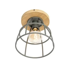 QAZQA Schlafzimmerlampen|Küchenlampen*Industrielle Deckenleuchte Dunkelgrau und Holz - Arthur