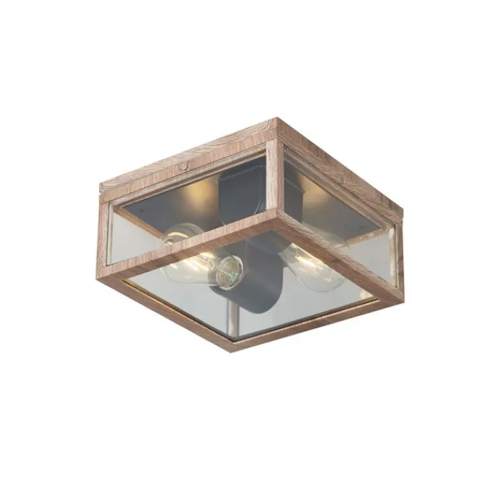 QAZQA Gartenbeleuchtung|Deckenleuchten Außen*Industrielle Deckenleuchte Holzoptik IP44 2-flammig - Charlois