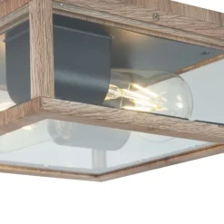 QAZQA Gartenbeleuchtung|Deckenleuchten Außen*Industrielle Deckenleuchte Holzoptik IP44 2-flammig - Charlois