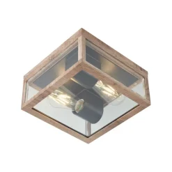 QAZQA Gartenbeleuchtung|Deckenleuchten Außen*Industrielle Deckenleuchte Holzoptik IP44 2-flammig - Charlois