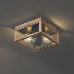 QAZQA Gartenbeleuchtung|Deckenleuchten Außen*Industrielle Deckenleuchte Holzoptik IP44 2-flammig - Charlois