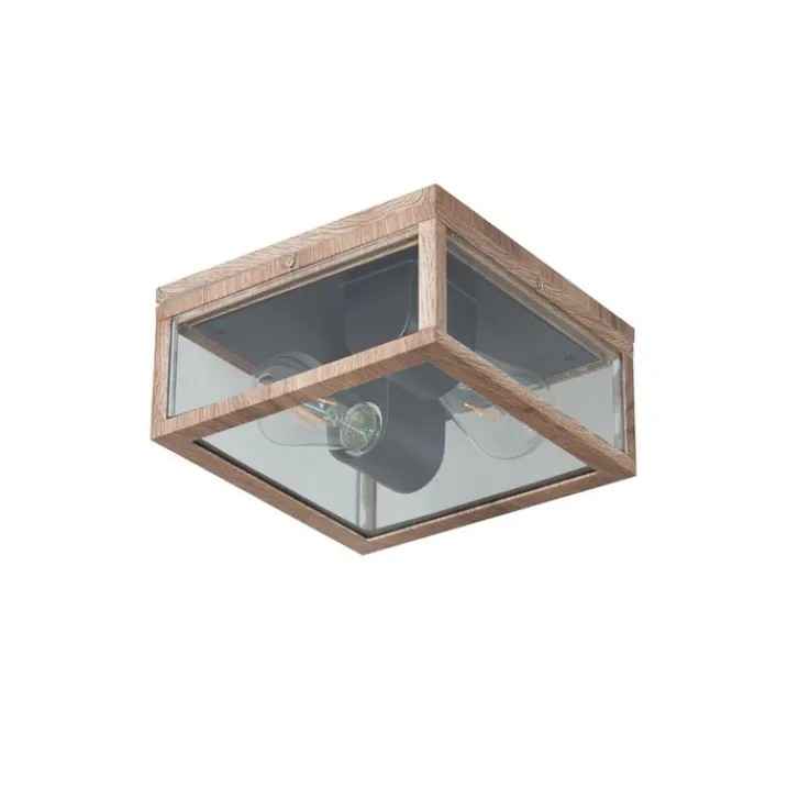 QAZQA Gartenbeleuchtung|Deckenleuchten Außen*Industrielle Deckenleuchte Holzoptik IP44 2-flammig - Charlois