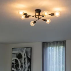 QAZQA Schlafzimmerlampen|Küchenlampen*Industrielle Deckenleuchte schwarz 6 Lichter - Sydney