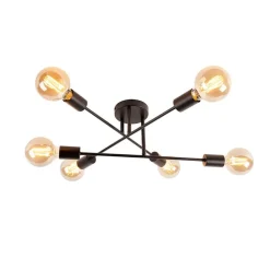 QAZQA Schlafzimmerlampen|Küchenlampen*Industrielle Deckenleuchte schwarz 6 Lichter - Sydney