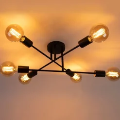 QAZQA Schlafzimmerlampen|Küchenlampen*Industrielle Deckenleuchte schwarz 6 Lichter - Sydney