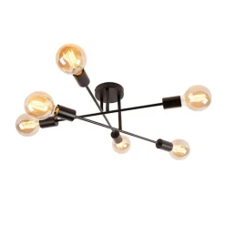 QAZQA Schlafzimmerlampen|Küchenlampen*Industrielle Deckenleuchte schwarz 6 Lichter - Sydney