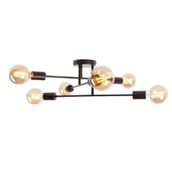 QAZQA Schlafzimmerlampen|Küchenlampen*Industrielle Deckenleuchte schwarz 6 Lichter - Sydney