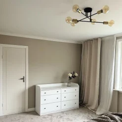 QAZQA Deckenleuchten|Wohnzimmerlampen*Industrielle Deckenleuchte schwarz mit goldenen 6 Lichtern – Sydney