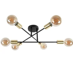 QAZQA Deckenleuchten|Wohnzimmerlampen*Industrielle Deckenleuchte schwarz mit goldenen 6 Lichtern – Sydney