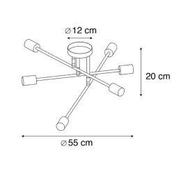 QAZQA Deckenleuchten|Wohnzimmerlampen*Industrielle Deckenleuchte schwarz mit goldenen 6 Lichtern – Sydney