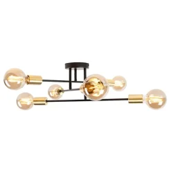 QAZQA Deckenleuchten|Wohnzimmerlampen*Industrielle Deckenleuchte schwarz mit goldenen 6 Lichtern – Sydney
