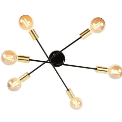 QAZQA Deckenleuchten|Wohnzimmerlampen*Industrielle Deckenleuchte schwarz mit goldenen 6 Lichtern – Sydney