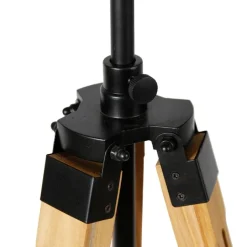 QAZQA Stehlampen|Wohnzimmerlampen*Industrielle Dreibein-Stehlampe schwarz mit Holz - Mangos