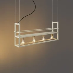 QAZQA Leuchten Ohne Schirm|Pendelleuchten*Industrielle Hängelampe Beige 4-Lichter - Cage Rack