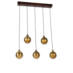 QAZQA Pendelleuchten|Wohnzimmerlampen*Industrielle Hängelampe Bronze mit Holz 5 Lichter - Haicha