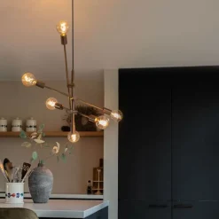 QAZQA Pendelleuchten|Wohnzimmerlampen*Industrielle Hängelampe dunkelbronze 6-flammig – Sydney