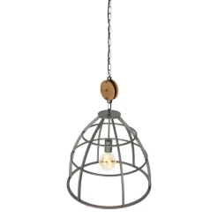 QAZQA Pendelleuchten|Wohnzimmerlampen*Industrielle Hängelampe dunkelgrau mit Holz 47 cm - Arthur